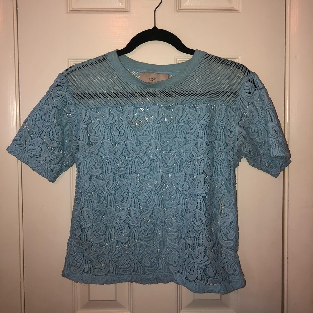 Loft Light Blue Lace T-Shirt